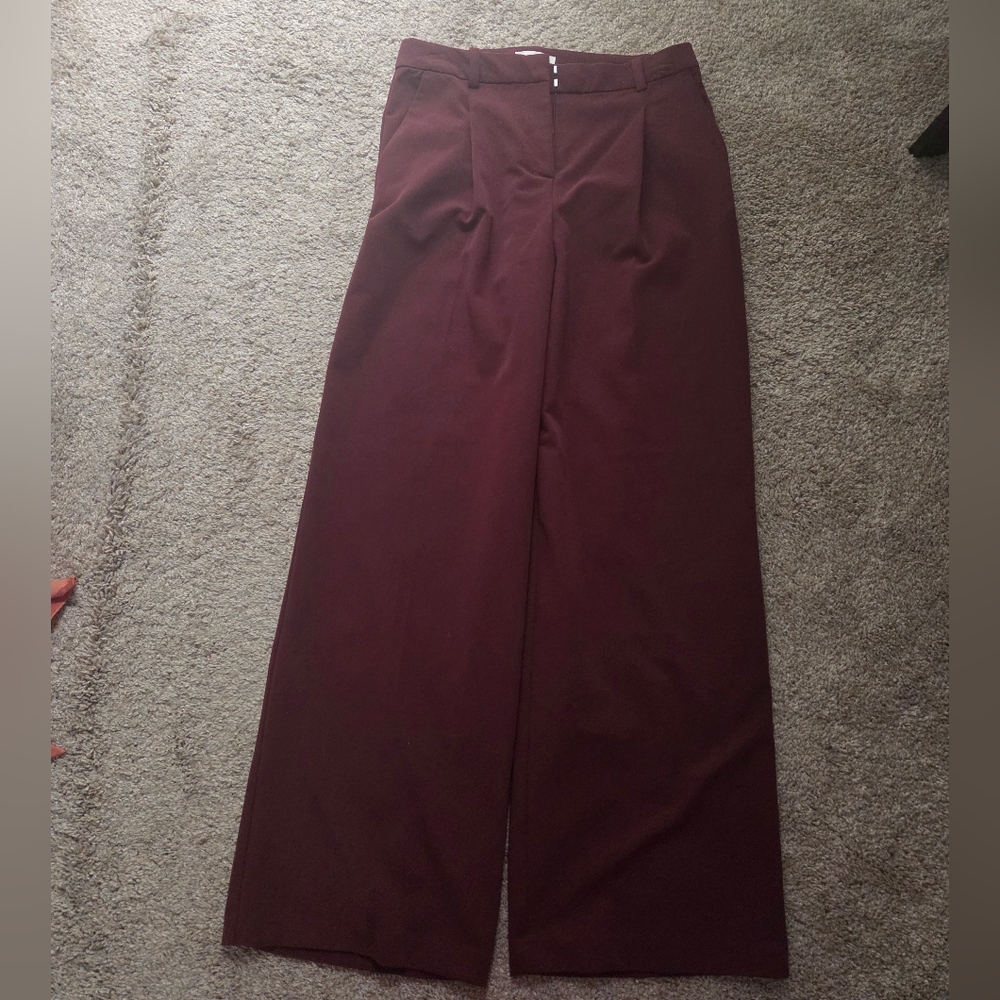 H&M Women's Wide Leg Burgundy Pants
